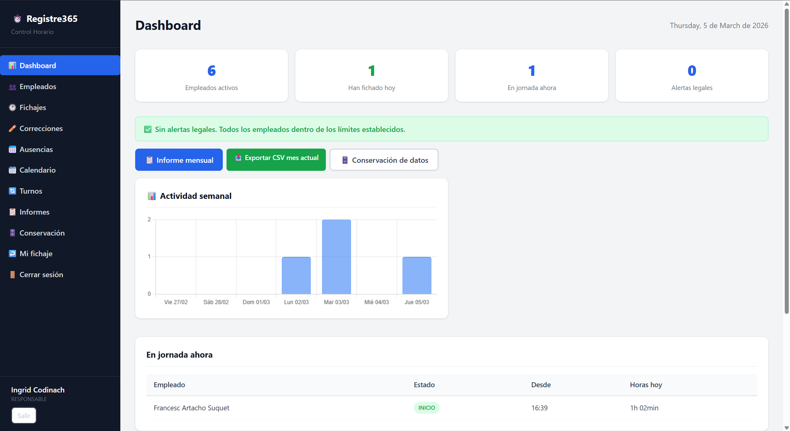 Pantalla del mòdul de Responsable de Registre365